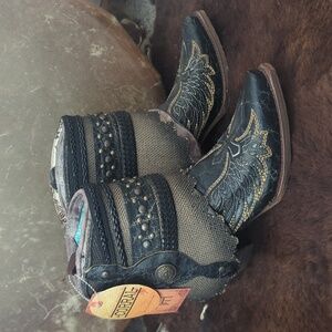 CORRAL A3461 winged cross black/tan flipped shaft cowgirl boot snip toe 9.5 NWT